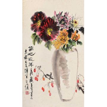 钱行健国画花鸟菊延年字画之家