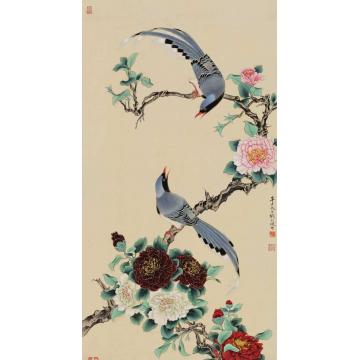 钱行健国画花鸟茶花绶带字画之家
