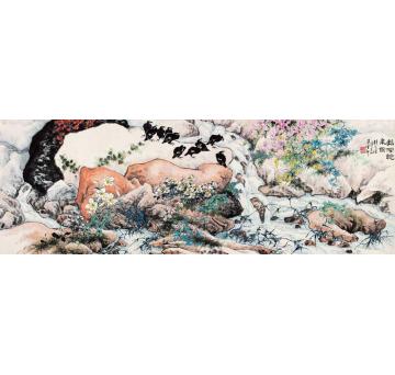 钱行健国画山水幽涧听泉字画之家