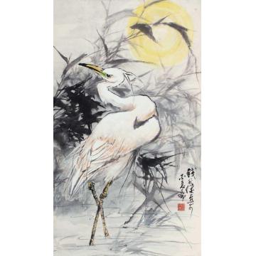 钱行健国画花鸟月色夜深字画之家