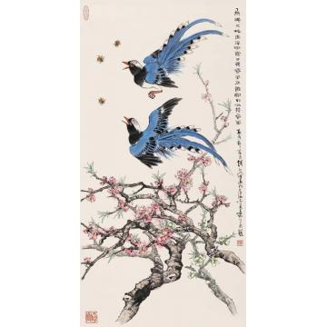 钱行健国画花鸟桃花山雀字画之家