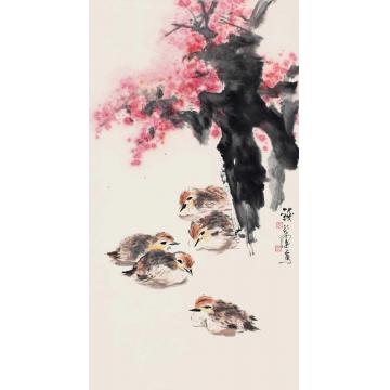 钱行健国画花鸟桃花水禽字画之家