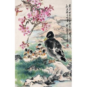 钱行健国画花鸟桃花群鸭字画之家