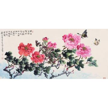 钱行健国画花鸟牡丹双蝶字画之家
