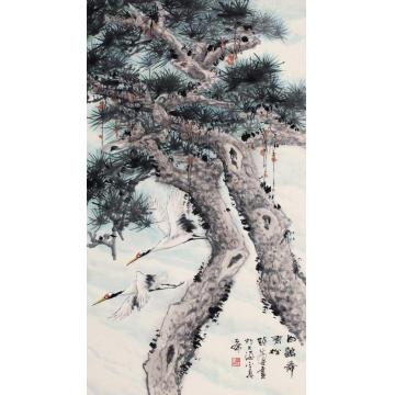 钱行健国画花鸟白鹤舞青松字画之家