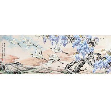 钱行健国画花鸟紫藤飞鹭字画之家