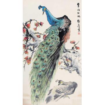 钱行健国画花鸟翠羽红枫字画之家