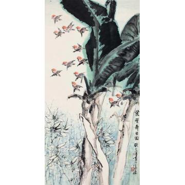 钱行健国画花鸟蕉阴舞雀字画之家