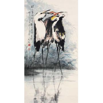 钱行健国画花鸟闲立春塘字画之家