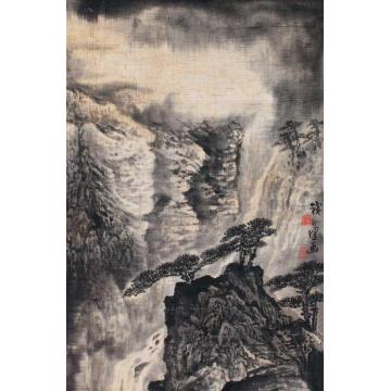 钱行健国画山水云山飞瀑字画之家