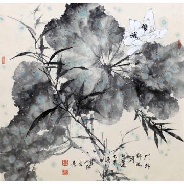 龚伟海国画花鸟门外野风开白莲字画之家