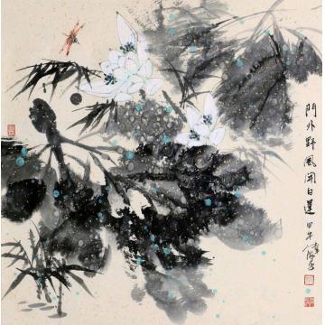龚伟海国画花鸟门外野风开白莲字画之家