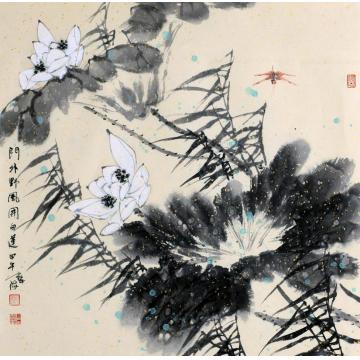 龚伟海国画花鸟门外野风开白莲字画之家