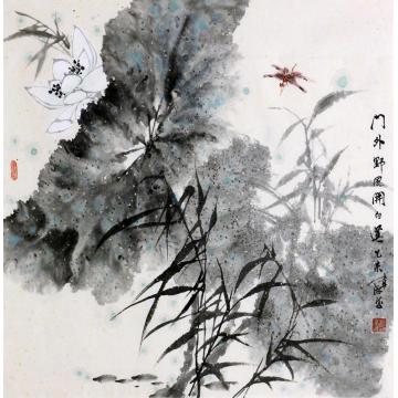 龚伟海国画花鸟门外野风开白莲字画之家