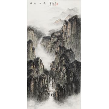 黄德有国画山水山村听瀑字画之家