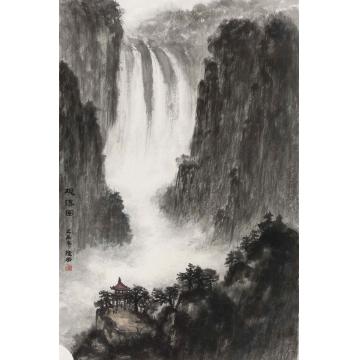 黄德有国画山水观瀑图字画之家