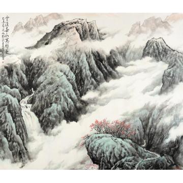 王林森国画山水云漫春山寓禅意字画之家