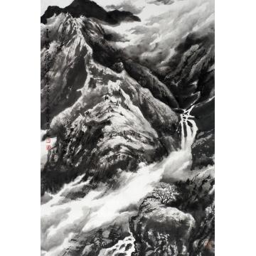 王林森国画山水云壑飞瀑字画之家