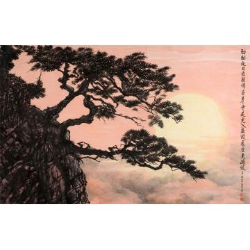 王林森油画风景劲松迎日出字画之家