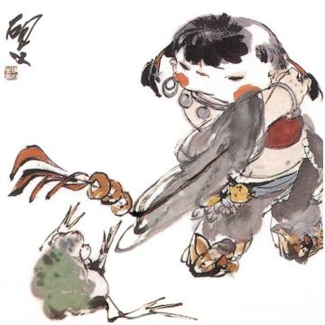 谢申国画人物刘海戏蟾字画之家