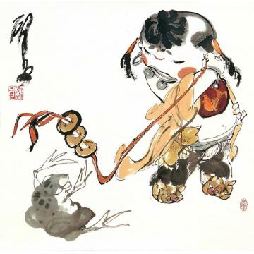 谢申国画人物刘海戏蟾字画之家