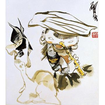 谢申国画人物牧笛字画之家