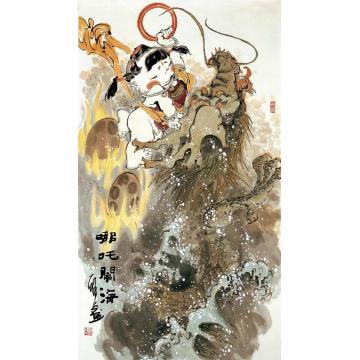 谢申国画人物哪咤闹海字画之家