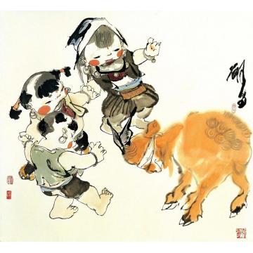谢申国画人物嬉戏图字画之家
