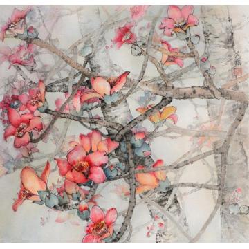 何洵瑶国画花鸟紅棉字画之家