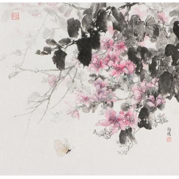 何洵瑶国画花鸟洋紫荊字画之家