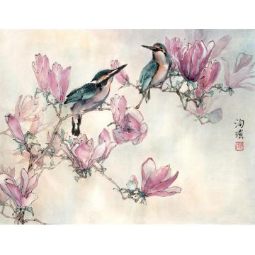 何洵瑶国画花鸟雀躍字画之家