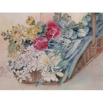 何洵瑶国画花鸟採花字画之家