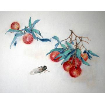 何洵瑶油画静物蟬鳴荔熟字画之家