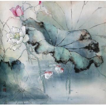 何洵瑶国画花鸟荷塘倩影字画之家