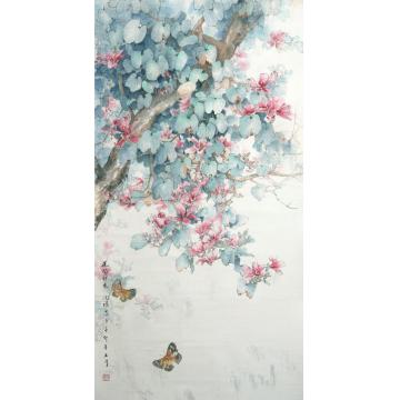 何洵瑶国画花鸟花開蝶來字画之家