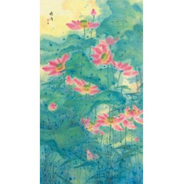 董希源国画花鸟红荷花字画之家