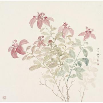 宋秦晋国画花鸟红纸扇字画之家