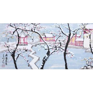 杨正新油画风景飞雪迎春字画之家