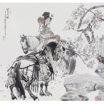 袁辉国画人物赏春图字画之家