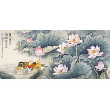 刘菊清国画花鸟莲塘深处双鸳鸯字画之家