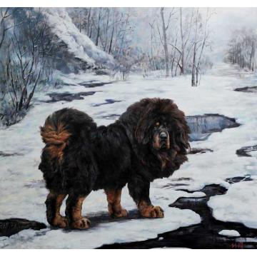 林跃油画动物风雪藏獒NO.7字画之家
