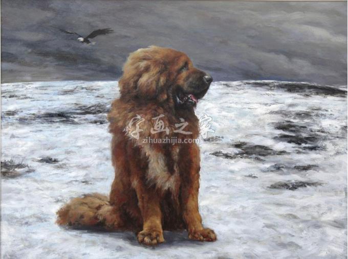 林跃油画作品《风雪藏獒NO.21》_字画之家