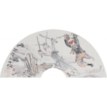 罗彬国画人物借扇字画之家
