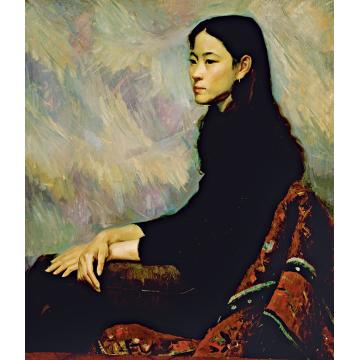 陈承齐国画人物黑衣少女字画之家