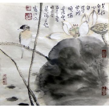 孔宪江国画花鸟荷花小鸟003字画之家