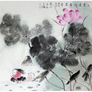 孔宪江国画花鸟莲花万里香字画之家