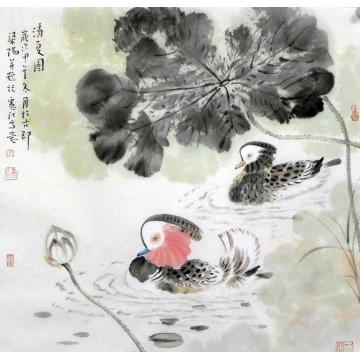 孔宪江国画花鸟鸳鸯清夏图字画之家