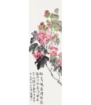贾博鸿国画花鸟红芳晓露浓字画之家