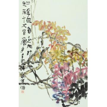 贾博鸿国画花鸟庭前十丈紫藤花字画之家