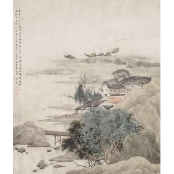许信容国画山水春来湖桥字画之家